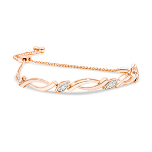 14K Rose Gold Plated .925 Sterling Silver 1/10 Cttw Diamond Alternating Swirl link Bolo Bracelet (I-J Color, I2-I3 Clarity) - 6" to 9" Adjustable