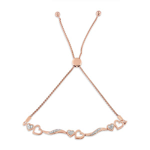 14K Rose Gold Plated .925 Sterling Silver 1/10 Cttw Diamond Wave and Hearts 4â€-10â€ Adjustable Bolo Bracelet (I-J Color, I3 Clarity)