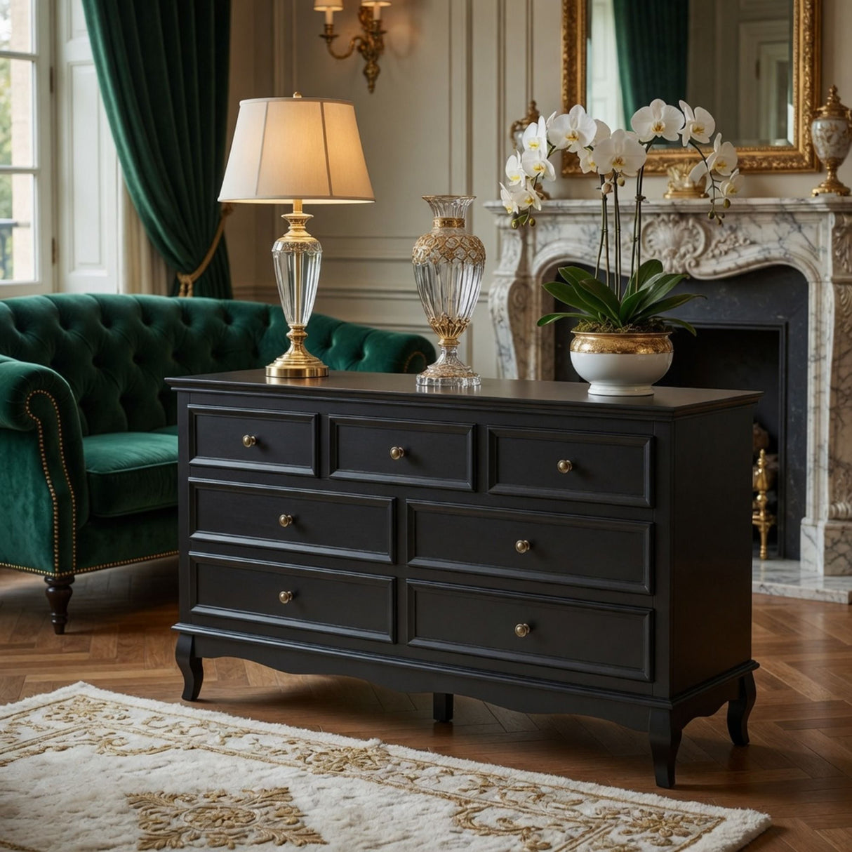 7 Drawer Dresser, Storage Chest - Black