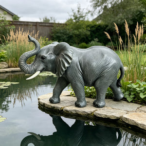 20'' Tall Resin Elephant Statue with Raised Trunk