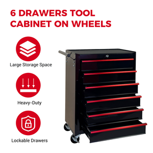 Rolling Metal Tool Chest with 6 Drawers - Black