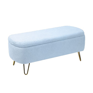 Storage Ottoman Bench For End Of Bed Legs, Modern Camel Faux Fur Entryway Bench Upholstered Padded With Storage For Living Room Bedroom