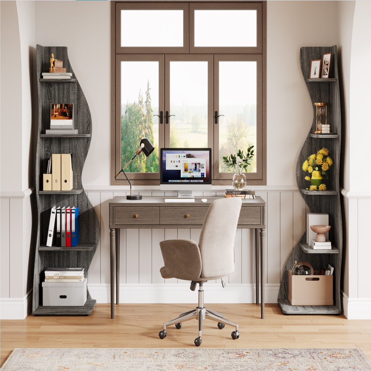 5 Tier Wavy Corner Bookshelf And Plant Stand For Living Room