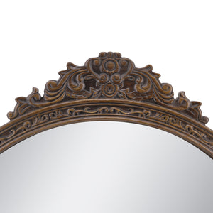 31.5" Round Antique Wall Mirror with Hand-Carved Pediment - Wood
