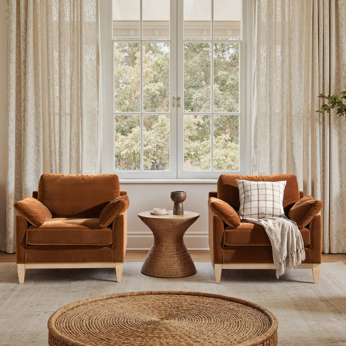 Pasadena 36" Wide Modern Farmhouse Accent Arm Chair, Burnt Orange Velvet