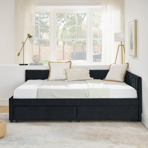 Upholstered Tufted Daybed Frame With Storage Drawers