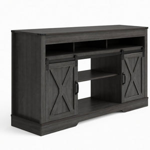 Farmhouse TV Stand With Sliding Barn Doors & Adjustable Storage