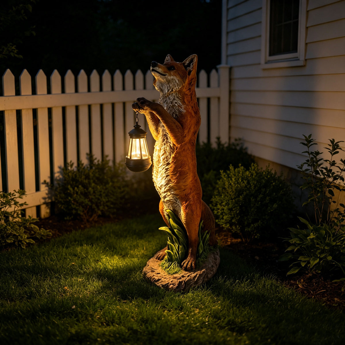 28" Fox Garden Statue with Hanging Solar Lantern