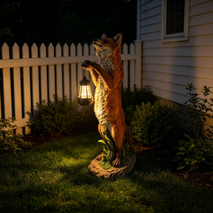 28" Fox Garden Statue with Hanging Solar Lantern
