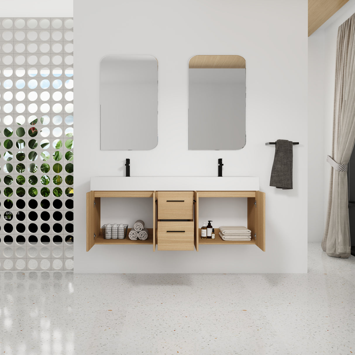 60" Floating Double Sink Bathroom Vanity with Drawers and Doors
