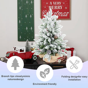 3FT Flocked Tabletop Christmas Tree with Pine Cones