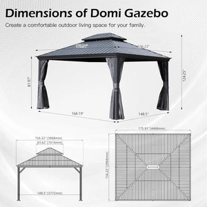 13x15FT Outdoor Hardtop Gazebo with Galvanized Steel Double Roof