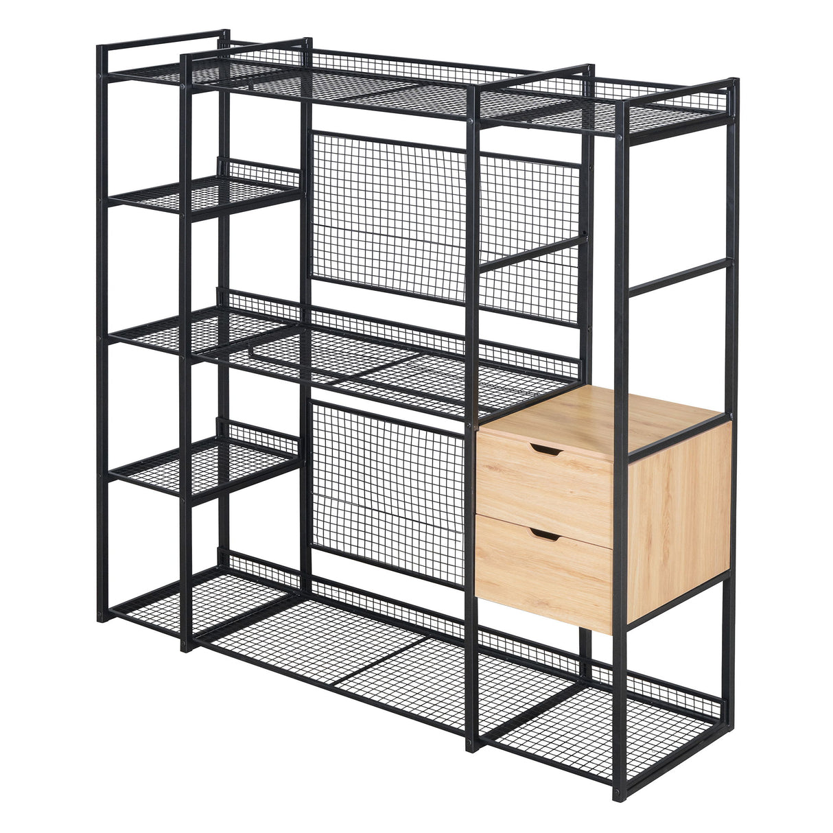 Open Style Wardrobe With Hanging Rails, Shelves And Drawers
