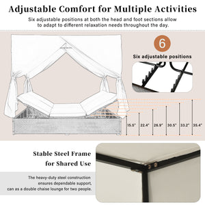 U_STYLE Outdoor Double Chaise Lounge Daybed with Curtains