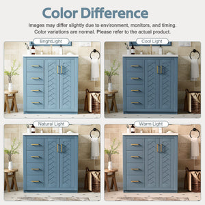 Ceramic Sink Combo, Freestanding Vanity Set With 3 Drawers & Soft Closing Doors
