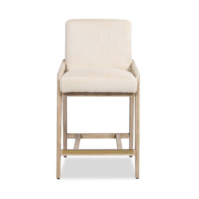 Solid Ash Upholstered Counter Height Stool with Rope Detail - Creme De La Creme White