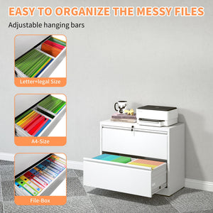 Lateral File Cabinet 2 Drawer, Locking File Cabinet With Anti Tip Interlock, Heavy Duty Storage For Letter / Legal / A4