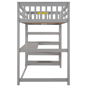 Loft Bed With Storage Shelves And Under Bed Desk