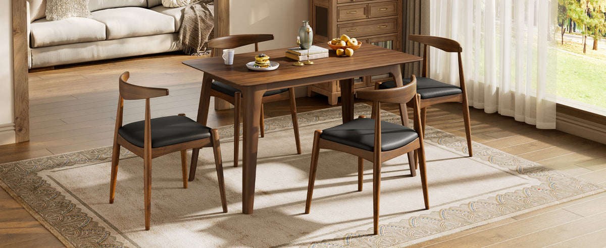 5-Piece Dining Set with Table and Chairs - Walnut & Black