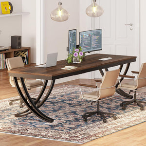 2 Person Desk With X Legs, Extra Long Office Workstation - Brown / Black
