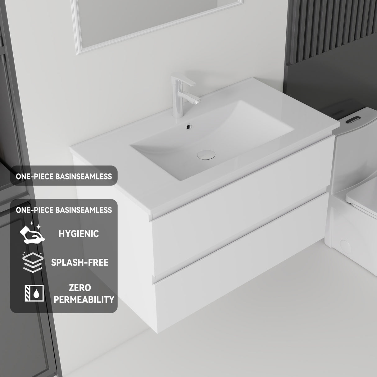 30 Inch Floating Bathroom Vanity with Sink, Soft-Close Drawer, Ceramic Sink, Plywood