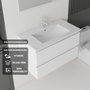30 Inch Floating Bathroom Vanity with Sink, Soft-Close Drawer, Ceramic Sink, Plywood