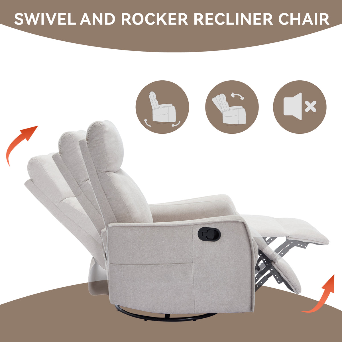 Heat Massage Manual Recliner Chair with Rocker and Swivel