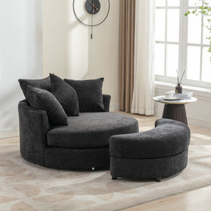 360° Swivel Accent Barrel Chair With Storage Ottoman & 4 Pillows, Modern Leisure Chair Round Accent For Living Room