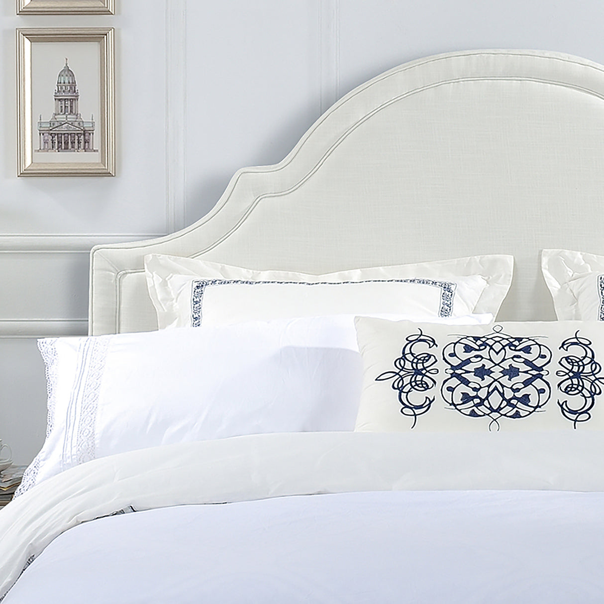 Catherine Upholstered King Headboard, Antique