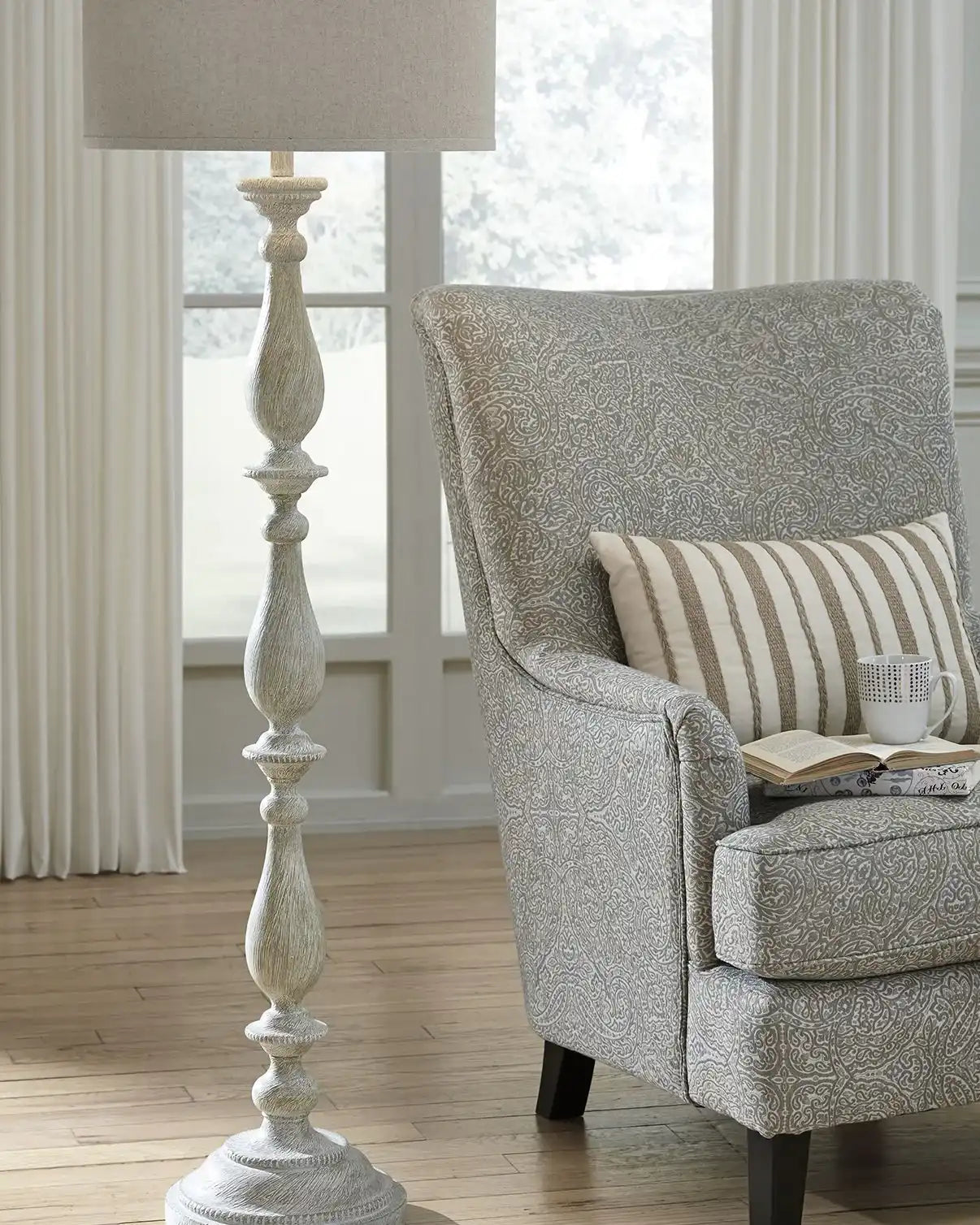 Bernadate - Poly Floor Lamp - Whitewash - Best Buy Furniture