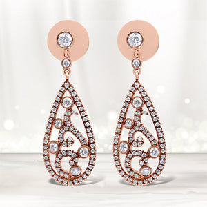 18K Rose Gold 1 1/4 Cttw Diamond Teardrop Shaped Drop and Dangle Screw Back Stud Earring (F-G Color, VS1-VS2 Clarity)