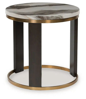 Jazmore - Round End Table - Brown / Brass Finish - Best Buy Furniture