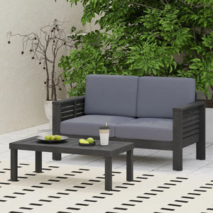 Acacia Wood Loveseat And Coffee Table Set With Cushions - Best Buy Furniture