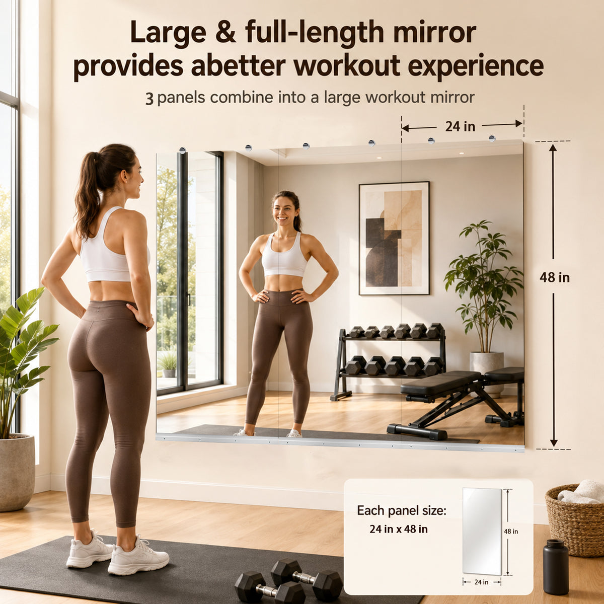 Gym Mirror 24x48 Inch - 3pcs Set