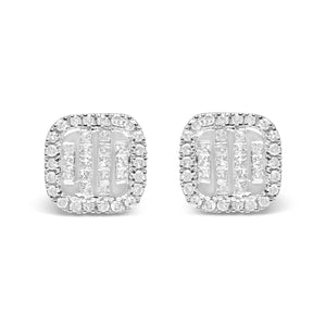 10K White Gold Invisible Set 1/2 Cttw Diamond Composite and Halo Stud Earrings (H-I Color, I1-I2 Clarity)