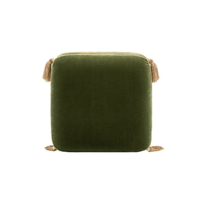 Monarch 19.5" Tassled Ottoman, Olive