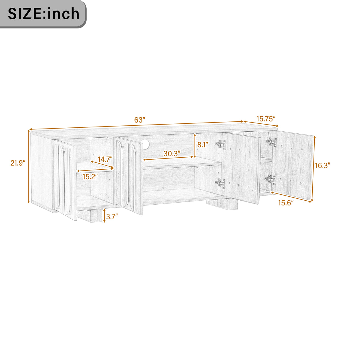 Vibe Haus 63'' Farmhouse TV Stand for TVs up to 75 Inches