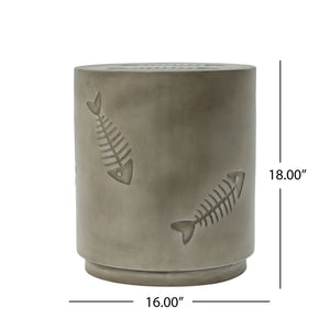 Rustic Magnesium Oxide Side Table With Fish Pattern Design - Gray - Best Buy Furniture