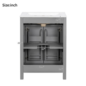 Bathroom Vanity With Ceramic Sink, Soft Close Doors, Flip Drawer, Double Layer Door Shelves