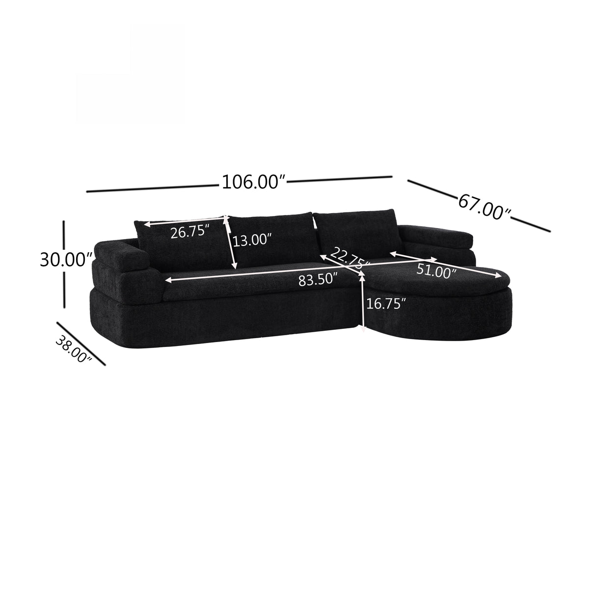 106" L-Shape Sectional Sofas (Black)