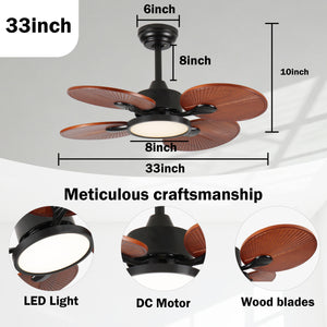 33-Inch Ceiling Fan with Light and 5 Solid Wood Blades