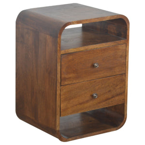 Solid Wood Chestnut Curve 2-Drawer Nightstand, 2 Open Slots