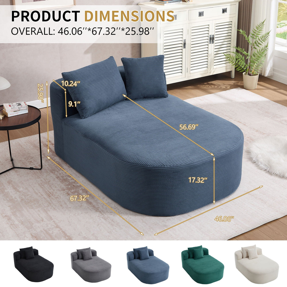 Oversized Corduroy Chaise Lounge Sofa Bed With Deep Seat And Soft Pillows
