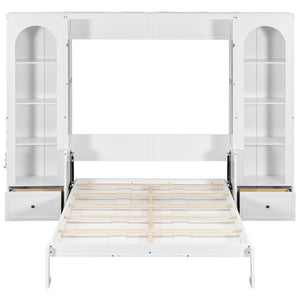 French Style Murphy Platform Bed With Shelf, Side Cabinets, Drawers And LED