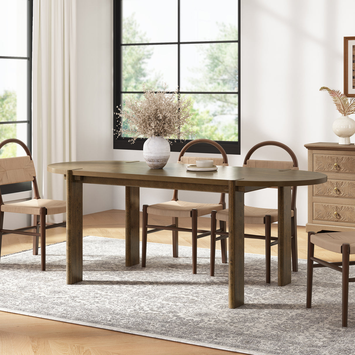 Modern Wooden Dining Table for 4 to 6 People, 71" Large