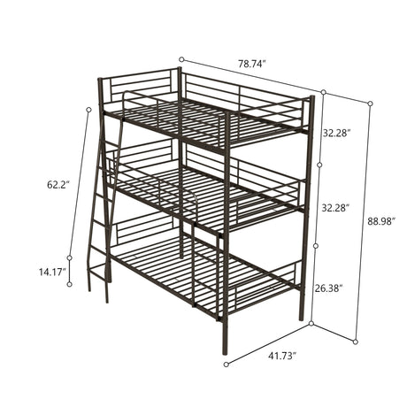 Twin Size Metal Triple Bunk Bed For Bedroom And Dormitory, Convertible Into 3 Separate Beds - Black