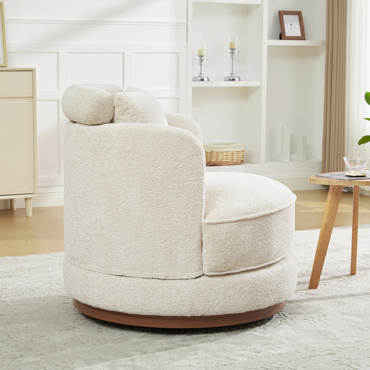 33.86" Swivel Barrel Chair with Chenille Upholstery