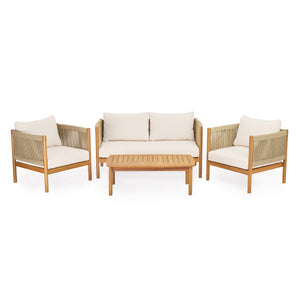 4-Piece Outdoor Sofa Set with Acacia Wood Frame in Teak Look