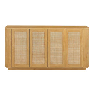 Contemporary Wave Shaped TV Stand With Rattan Doors