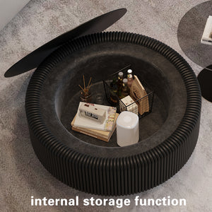 Black Round Fluted Coffee Table with Tempered Glass Top